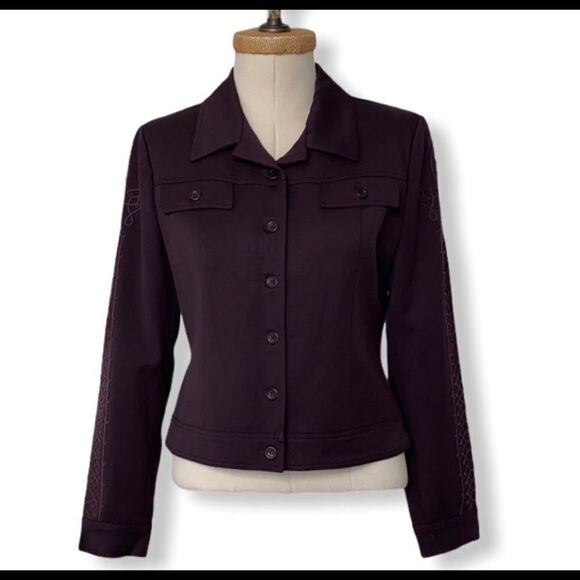 Vertigo Paris Embroidered Collared Blazer Bomber Jacket Eggplant Large‎ - Picture 1 of 16